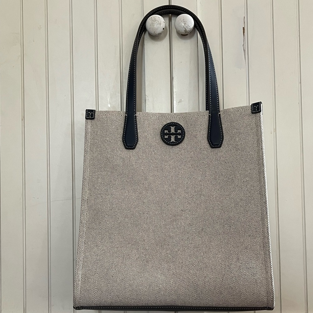 Tory Burch Canvas Tote Natural Beige/Navy